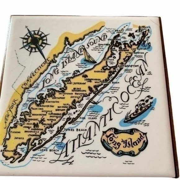 Long Island Sound Home Decor Ceramic Wooden Trivet, Pilkington MCM - Picture 3 of 7